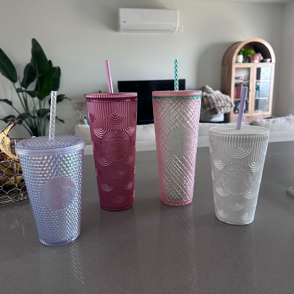 Starbucks Pink, Lavender, Iridescent and White Textured Cold Cups - Set of 4